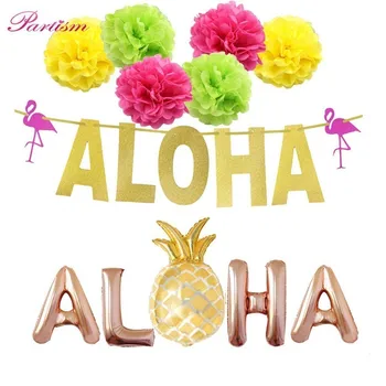 1Set Aloha Sērijas Folija Baloni Baneri Tropu Puse Dekori Dzimšanas dienu, Kāzu Dekorēšana, Vasaras Baseins Havaju Grupa Krājumi