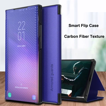 Smart Case, lai Xiaomi Mi 11T Redmi Piezīme 11 10 10T Pro 9 9S POCO M4 M3, X3 Matēts Oglekļa Šķiedras Atbilde Apskatīt Flip Turētāja Vāks Apvalks