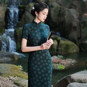 2022 Jaunu Ķīniešu Stilā Cheongsam Kleita ar Ziedu Temperaments Seno Metodi Uzlabot Qipao Etniskā Meitene Kāzu Kleita Sievietēm